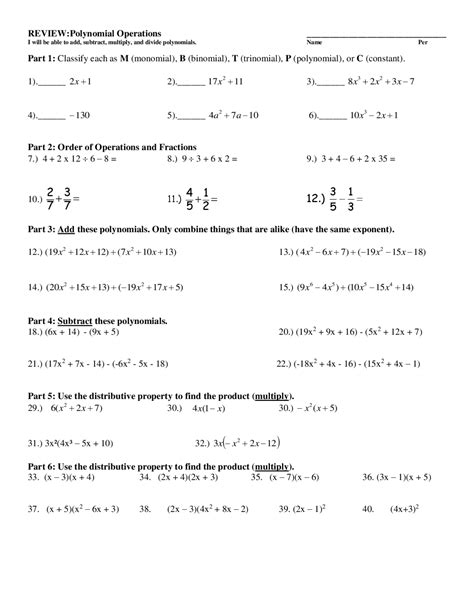 Image result for Polynomial Expressions Worksheet