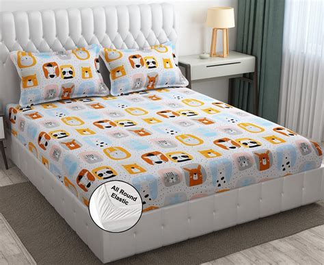 Buy FRESH FROM LOOM Floral Print 240 TC King Size Fitted Bedsheet Set ...
