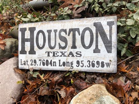 Houston Texas Sign Latitude Longitude Sign Town Sign Unique - Etsy UK