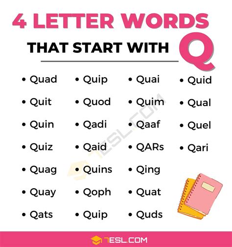 4 Letter Words Starting with Q (25 Words in English) • 7ESL