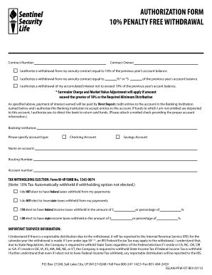 10% Penalty Free Withdrawal Authorization Form - Blank Fillable ...