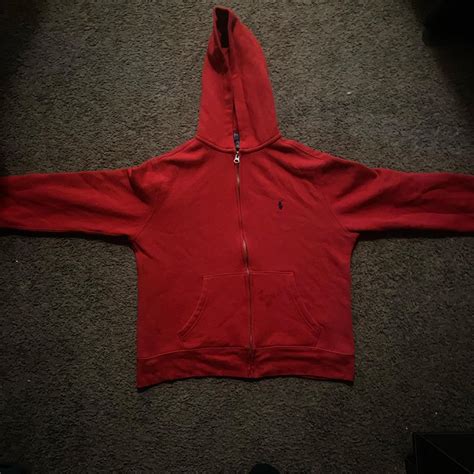 Red polo hoodie - Depop