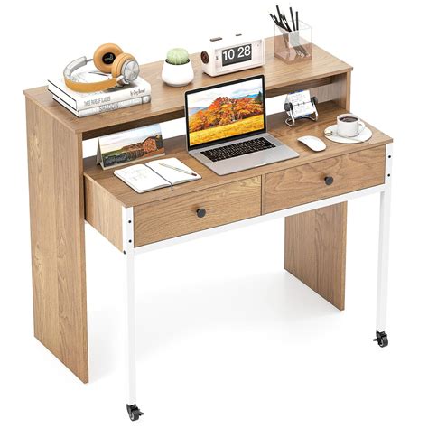 Tangkula Extendable Computer Desk, Small Writing Desk with Pull Out ...