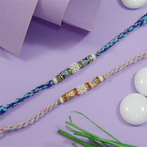 Pearl & Kundan Enamel Rakhi With Roli Chawal & Rakshabandhan Card (Pac