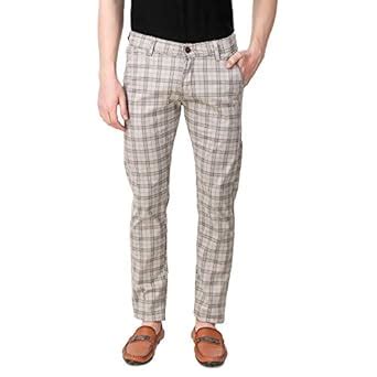 Buy plus 91 Men's Relaxed Fit Casual Cotton Checque Pant - White - 42 ...