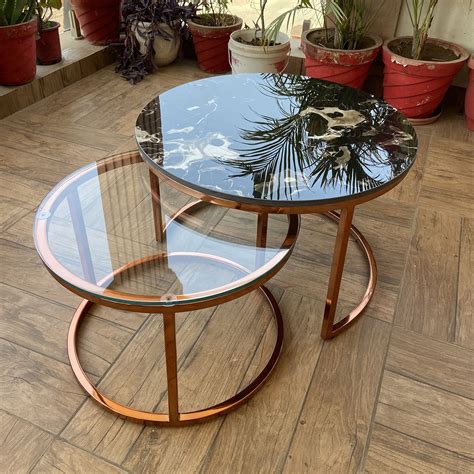 Stainless Steel Rose Gold Finish Black Marble & Glass Coffee Table ...