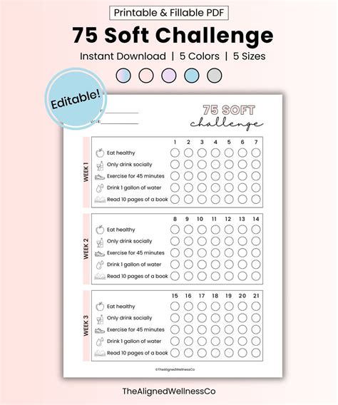 75 Soft Challenge Template EDITABLE, 75 Soft Challenge Printable, 75 Day Soft Challenge Tracker ...