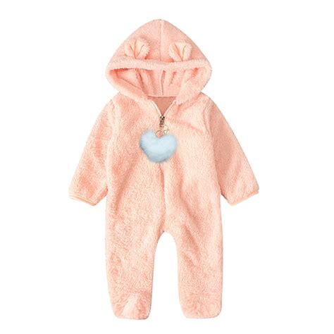 0-12M Newborn Baby Fleece Onesie Cute Heart Pendant Hooded Jumpsuits ...