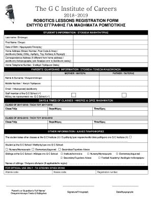 Fillable Online ROBOTICS LESSONS REGISTRATION FORM Fax Email Print ...