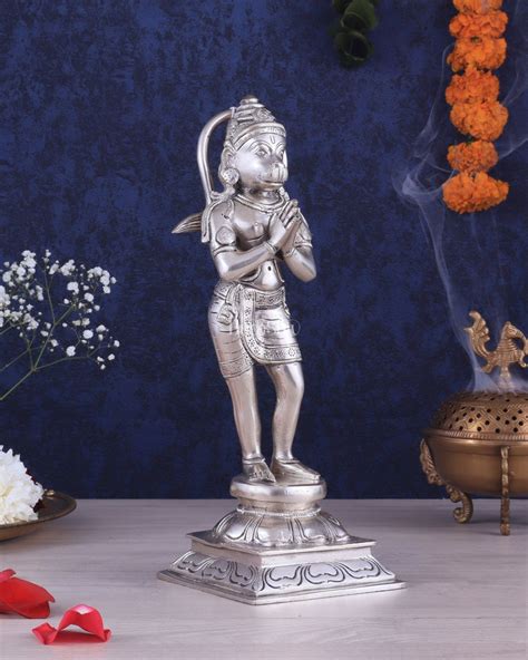 Buy Brass Hanuman in Namaskaram anjali Mudra Statue 12 inch silver ...