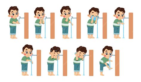 Kid performing wudu islamic ablution step by step | Premium Vector