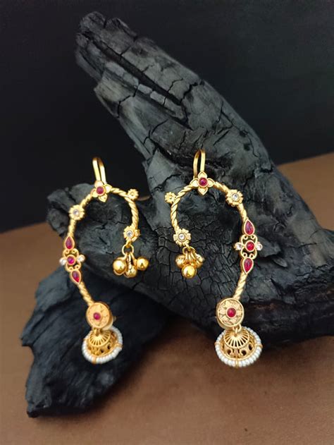 Gold Plated Kundan Studded Bugadi Ear Cuff Earrings – Sanjog