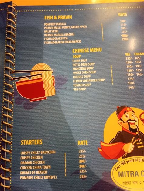 Menu at Mitra Café, Digha