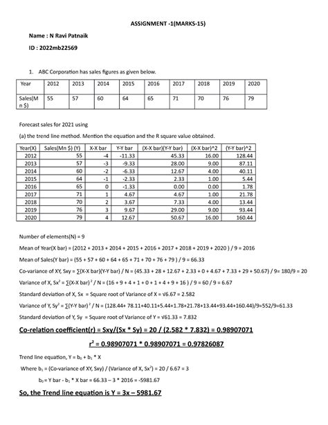 Assignment ME - ASSIGNMENT -1(MARKS-15) Sales(M Forecast sales for 2021 ...
