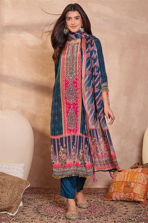 Blue Viscose Rayon Embroidered Kurta Trouser With Dupatta HPKSKD2800 ...