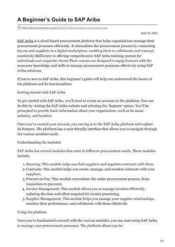 Image result for Ariba Tutorial