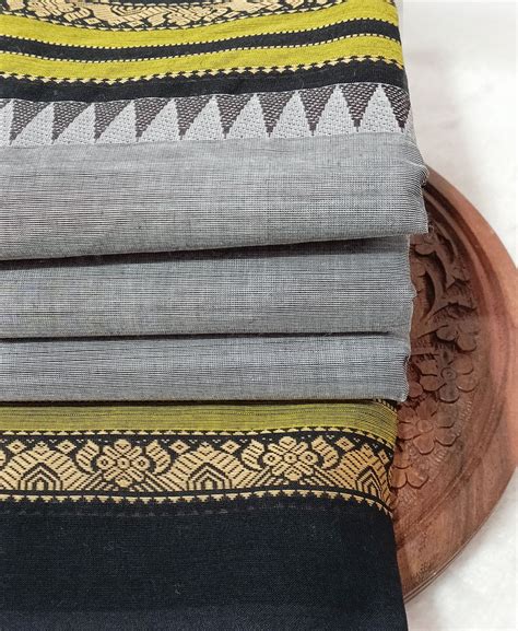 Grey Temple Border Chettinad Cotton Saree | Peepal Clothing