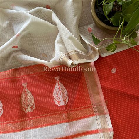 Maheshwari Orange - White Motifs Top Dupatta Sets-NBS232 – Rewa Handloom
