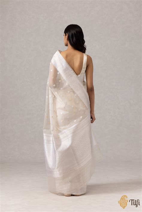 Off-White Pure Kora Silk Handloom Banarasi Kadwa Saree - Tilfi