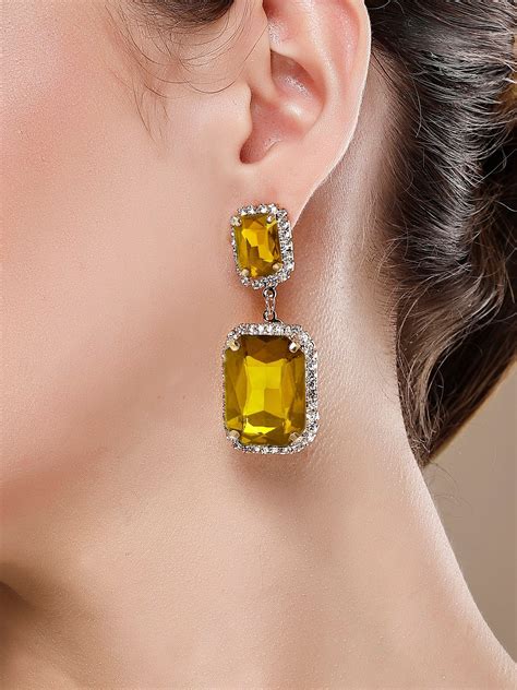 Bohey by KARATCART Gold-Plated Contemporary Yellow Drop Earrings for W