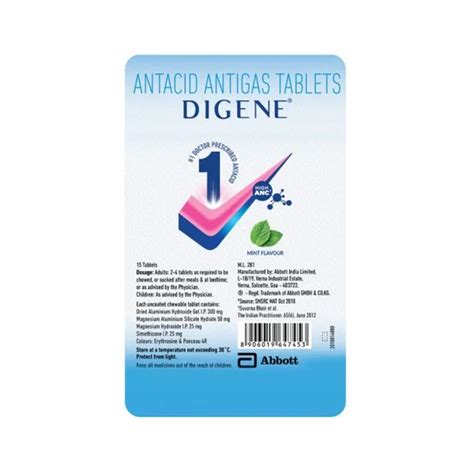Abbott Digene Antacid Antigas Tablet Mint Flavour (15 Tablets) - Cureka ...