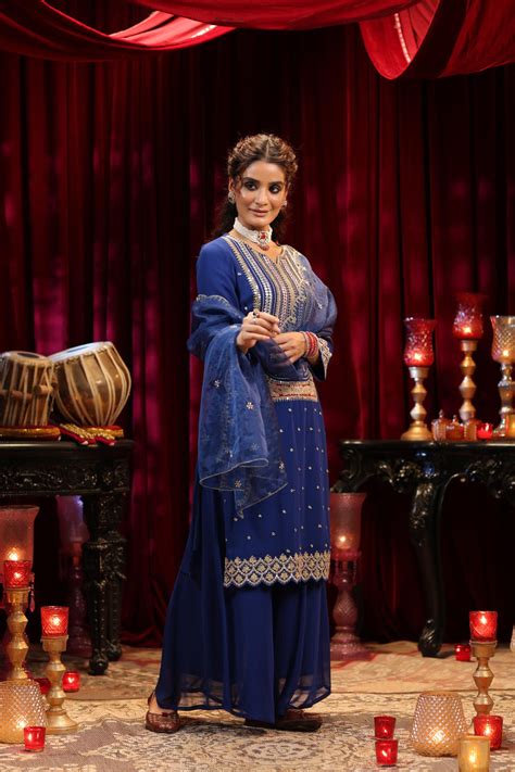 Shop Blue Georgette Dori-Sequin Embroidered Palazzo Set- Elegant Ethnic ...