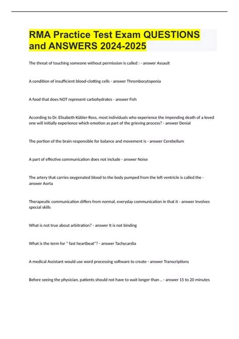 RMA Practice Test Exam QUESTIONS and ANSWERS - RMA - Stuvia US