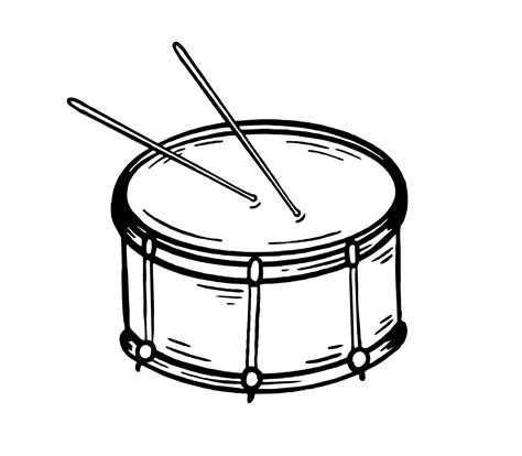 Drum musical instrument style hand drawn. Vector black and white doodle ...