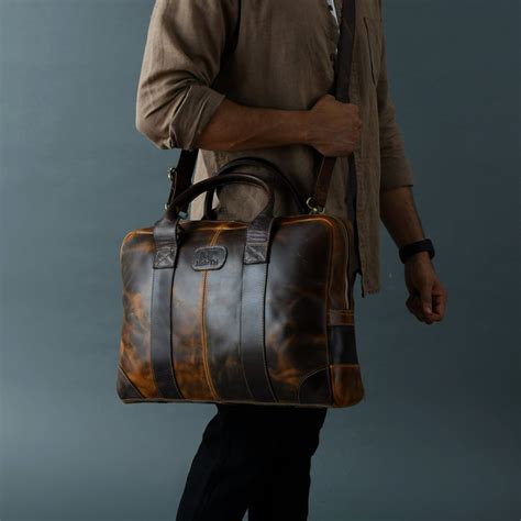MaheTri Brown Jefferson Briefcase Unixsex Handcrafted Leather Office ...