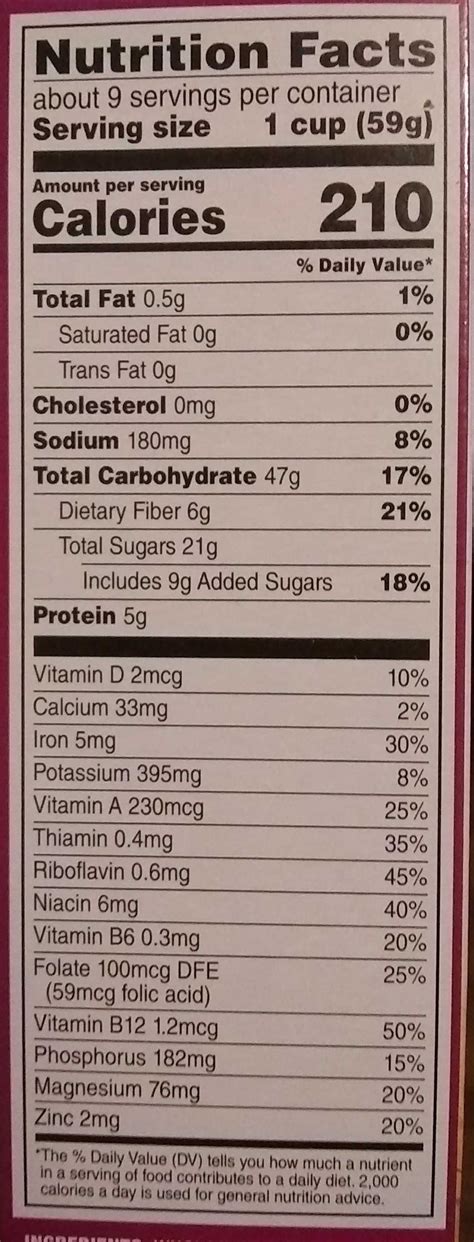 Raisin Bran Nutrition Facts Label