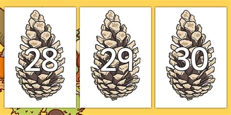 Numbers 0-30 on Pine Cones