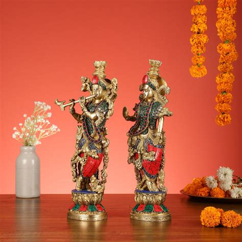 Pure Brass Radha Krishna Statues - Exquisite Handcrafted Art - 14 inch ...
