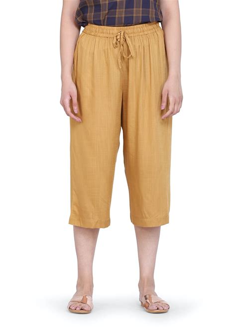 Get Mustard Yellow Rayon Culottes at ₹ 900 | LBB Shop