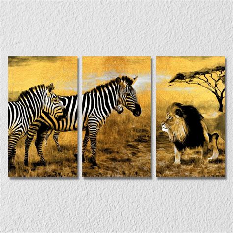 Zebra And Lion Art, Set Of 3 – Myindianthings