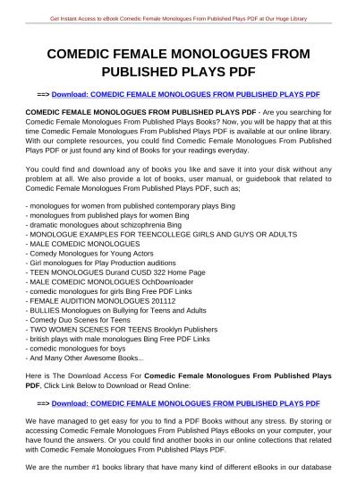 COMEDIC FEMALE MONOLOGUES FROM PUBLISHED PLAYS PDF