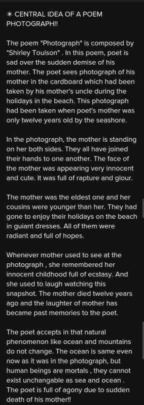 what is the photograph poems central idea Related: NCERT Solutions ...