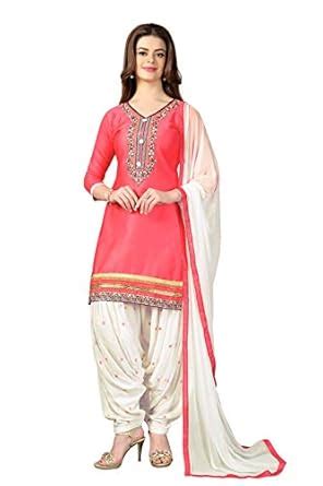 Buy PANASH TRENDS Women's Satin Cotton Embroidery Patiyala Salwar Suit ...