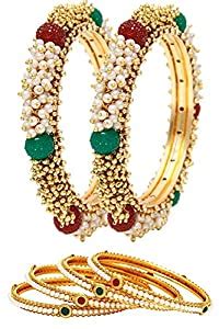 Buy Traditional Jewellery Gold Plated Pearl Polki Bangle Set for Women ...