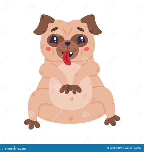 Funny Pug Dog Character with Wrinkly Face Sitting Showing Tongue Vector ...