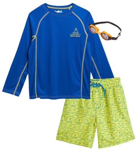 Boys' Rash Guard Set - 3 Piece UPF 50+ Rash Guard Swim Shirt, Bathing ...