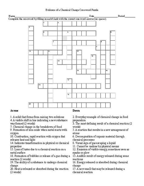 Evidence of a Chemical Change Crossword Puzzle | Chemistry & Physical ...