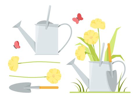 Clip art of gardening tools and watering can with flowers 21843379 ...