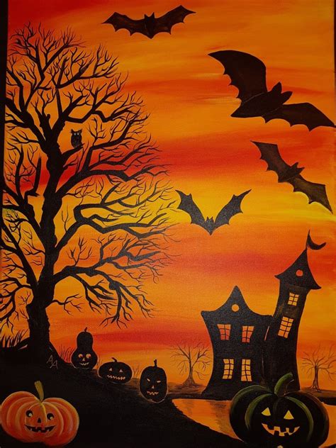 easy art drawing ideas for halloween | Herbst gemälde, Leinwand malerei ...