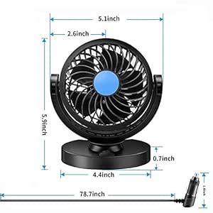 PRIKNIK Car Fan 12V 360 Degree RoCompatible with T-atable High Speed ...