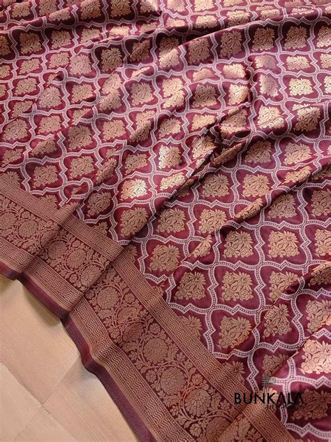 Shop Wine Silk Banarasi Saree – BUNKALA