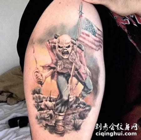 美国士兵纹身 男生大臂上彩色的骷髅美国士兵纹身图片(图片编号:140835)_纹身图片 - 刺青会