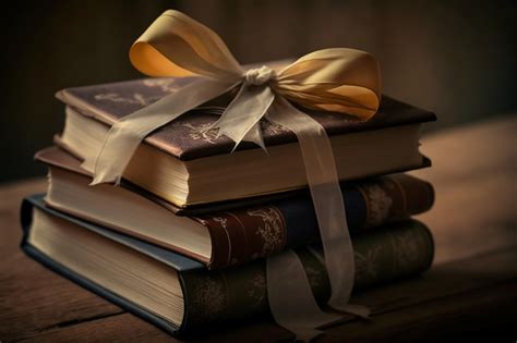 A stack of books with a ribbon tied to the top of the book | Premium AI ...