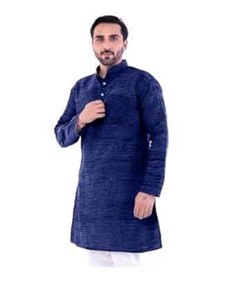 Buy Aaryavar Men's Khadi Cotton - Kurta Pyjama Set - Royal Blue Color ...