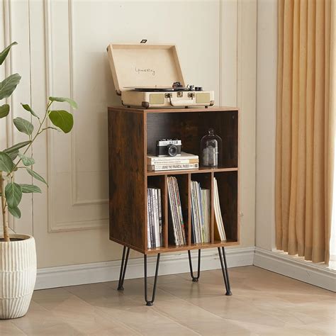 Leesingdo Record Player Stand & Cabinet Holds Up to 150 Vinyls, Brown ...