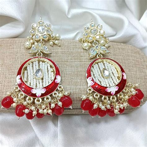 Pooja Bangles Gold Plated Kundan Stone & Meenakari Dangler Earrings ...